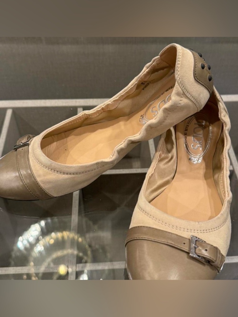 Tod's Beige Suede and Taupe Leather Ballet Flats
